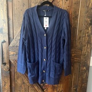 Navy Blue Cable Knit Cardigan Sweater
